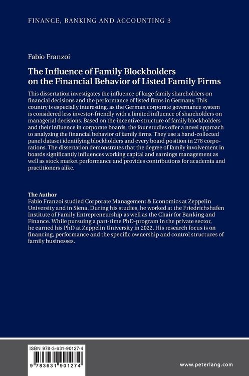 Produktbild: The Influence of Family Blockholders on the Financial Behavior of Listed Family Firms