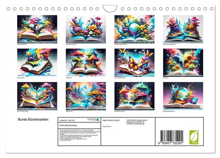 Produktbild: Bunte B&uuml;cherseiten (Wandkalender 2026 DIN A4 quer), CALVENDO Monatskalender