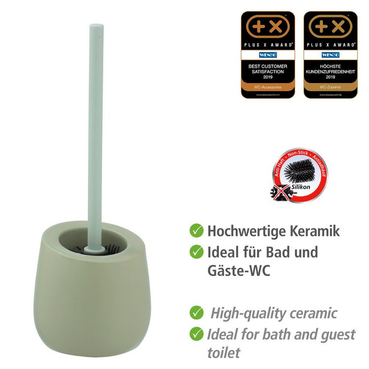 Produktbild: WC-Garnitur Mod. Badi Lindgr&uuml;n Keramik, mit Silikon-B&uuml;rstenkopf