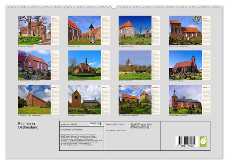 Produktbild: Kirchen in Ostfriesland (hochwertiger Premium Wandkalender 2026 DIN A2 quer), Kunstdruck in Hochglanz