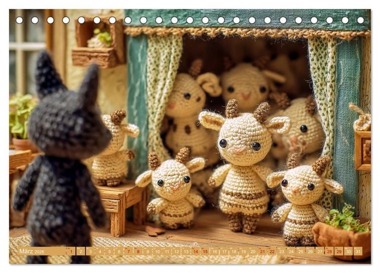 Produktbild: Amigurumi M&auml;rchenstunde nach den Gebr&uuml;dern Grimm (Tischkalender 2026 DIN A5 quer), CALVENDO Monatskalender