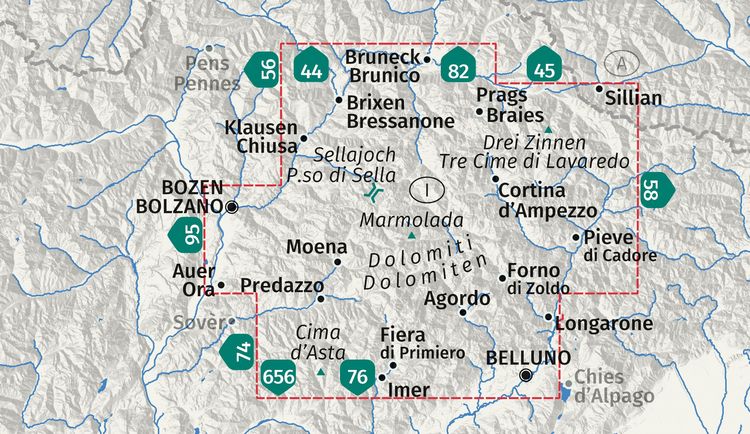 Produktbild: KOMPASS Wanderkarten-Set 672 Dolomiten, Dolomiti, Dolomites (4 Karten) 1:35.000