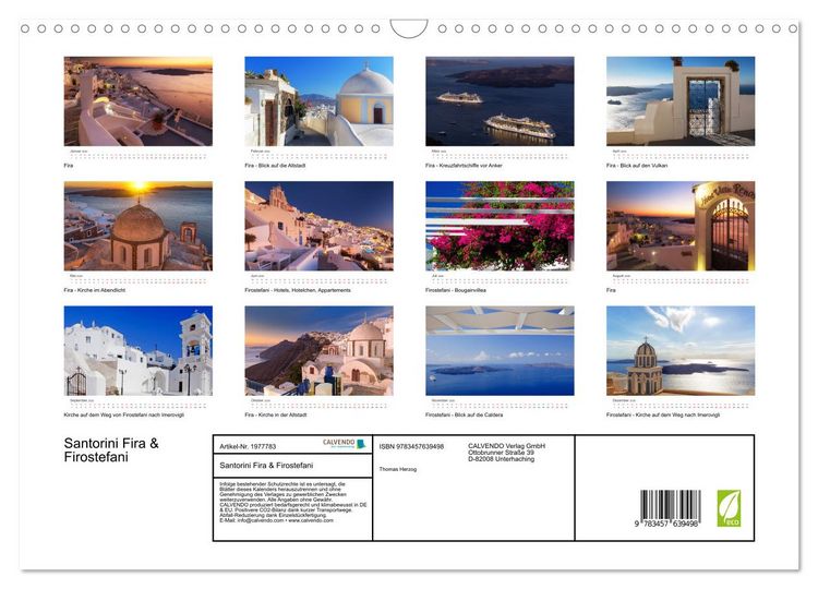Produktbild: Santorini Fira & Firostefani (Wandkalender 2026 DIN A3 quer), CALVENDO Monatskalender