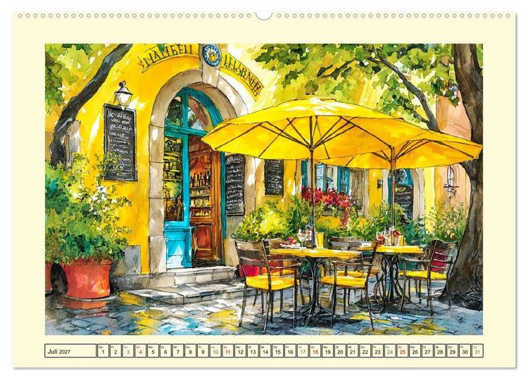 Produktbild: Gastgarten Idylle. Sommerliche Freude im Aquarellstil (Wandkalender 2027 DIN A2 quer), CALVENDO Monatskalender
