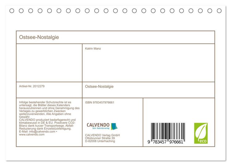 Produktbild: Ostsee-Nostalgie (Tischkalender 2026 DIN A5 quer), CALVENDO Monatskalender