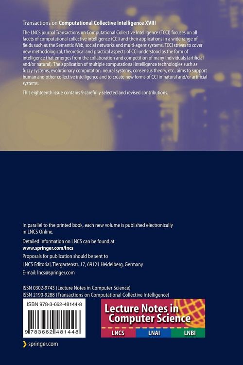 Produktbild: Transactions on Computational Collective Intelligence XVIII