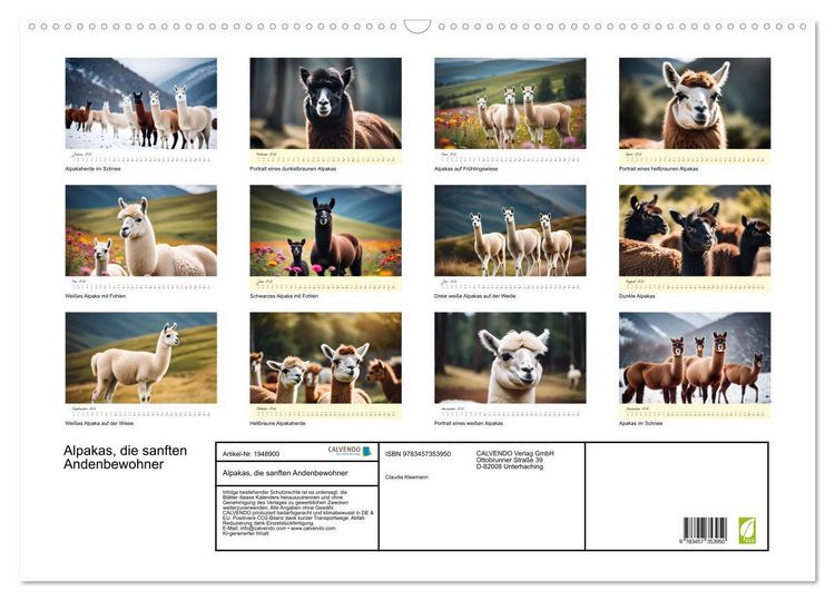Produktbild: Alpakas, die sanften Andenbewohner (Wandkalender 2026 DIN A2 quer), CALVENDO Monatskalender