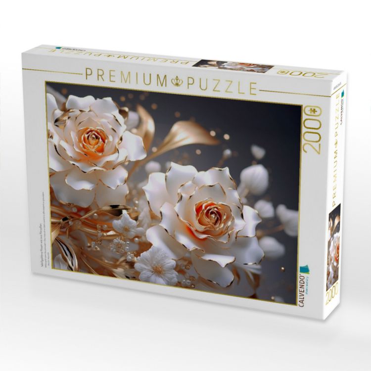 Produktbild: CALVENDO Puzzle Wei&szlig;goldene Rosen wie aus Porzellan | 2000 Teile Lege-Gr&ouml;&szlig;e 90x67cm Foto-Puzzle f&uuml;r gl&uuml;ckliche Stunden