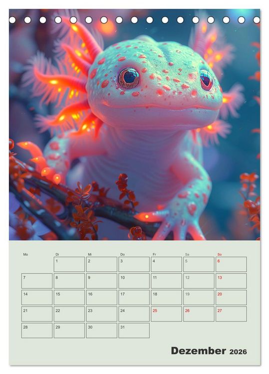 Produktbild: Axolotl. Lustiger Schwanzlurch mit Superkr&auml;ften (Tischkalender 2026 DIN A5 hoch), CALVENDO Monatskalender