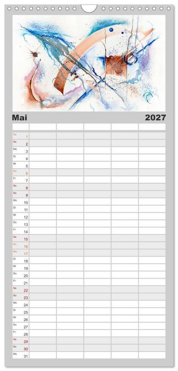 Produktbild: Familienplaner 2027 - Abstrakte Aquarelle mit 5 Spalten (Wandkalender, 21 x 45 cm) CALVENDO