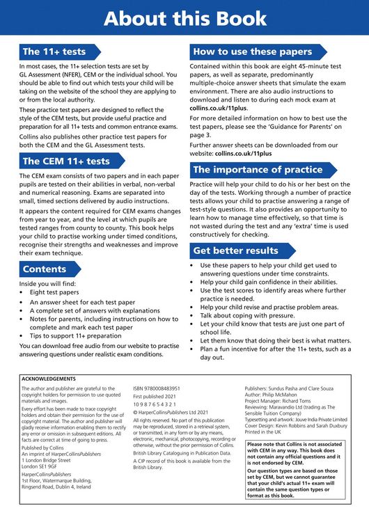 Produktbild: Collins 11+ - 11+ Verbal Reasoning, Non-Verbal Reasoning & Maths Practice Papers Book 2 (Bumper Book with 4 Sets of Tests)