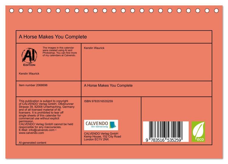 Produktbild: A Horse Makes You Complete (Desk Calendar 2026 DIN A5 landscape), CALVENDO 12 Month DeskCalendar