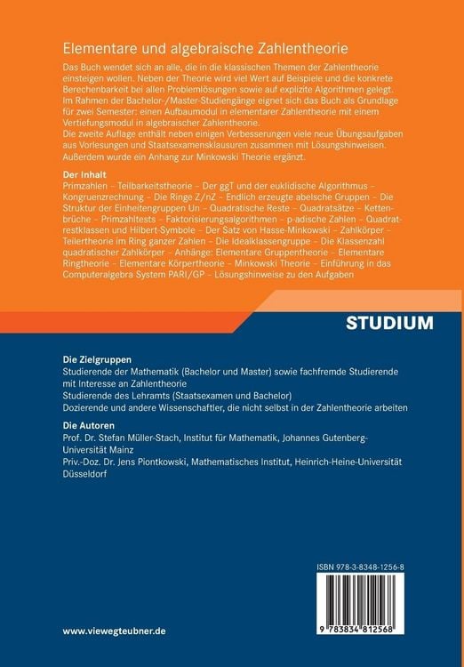 Produktbild: Elementare und algebraische Zahlentheorie