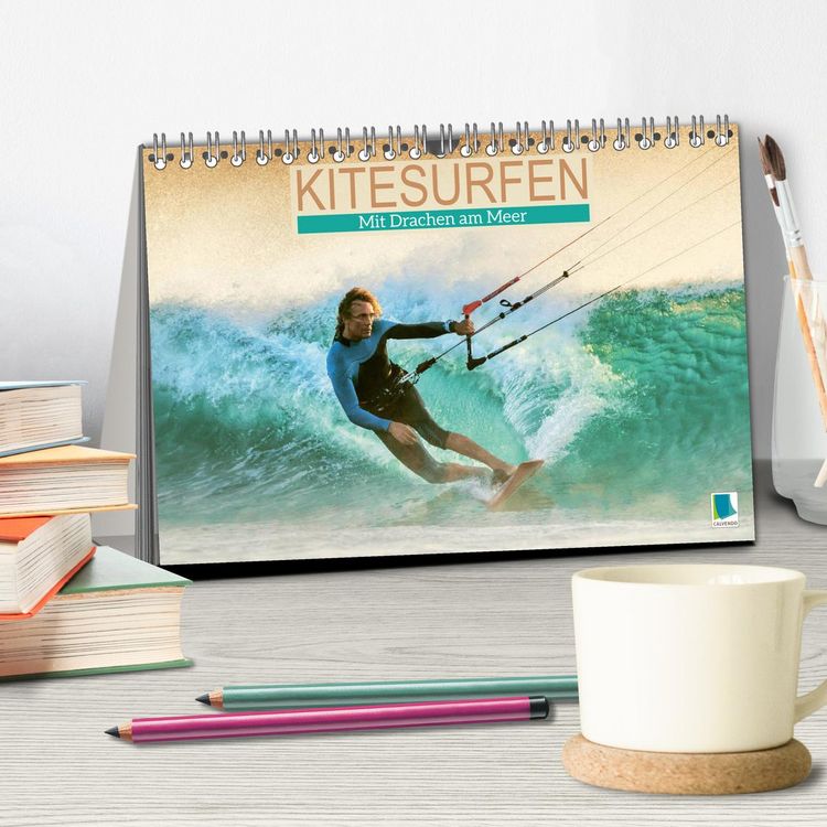 Produktbild: Kitesurfen: Mit Drachen am Meer (Tischkalender 2026 DIN A5 quer), CALVENDO Monatskalender