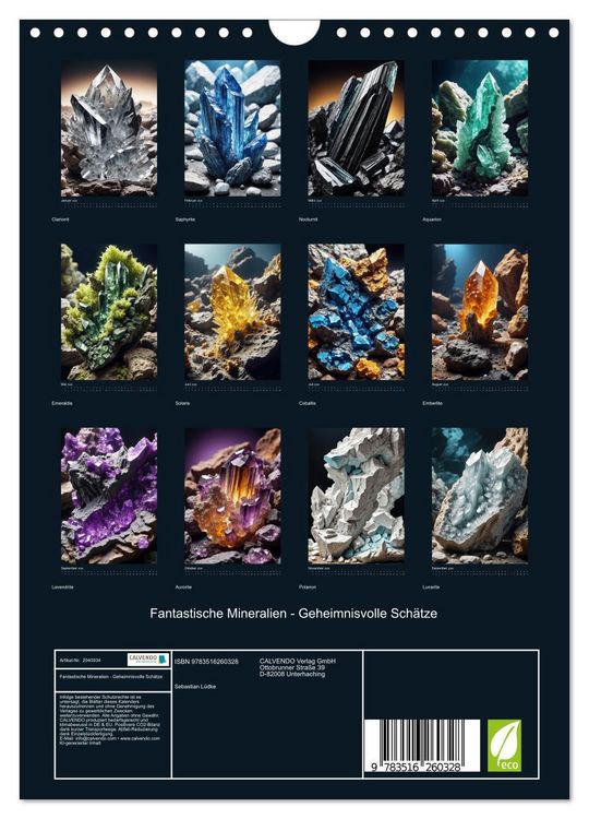 Produktbild: Fantastische Mineralien - Geheimnisvolle Sch&auml;tze (Wandkalender 2026 DIN A4 hoch), CALVENDO Monatskalender