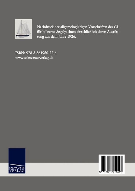 Produktbild: Vorschriften f&uuml;r Klassifikation und Bau von h&ouml;lzernen Segelyachten (1926)