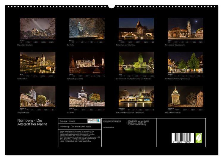 Produktbild: N&uuml;rnberg - Die Altstadt bei Nacht (hochwertiger Premium Wandkalender 2026 DIN A2 quer), Kunstdruck in Hochglanz