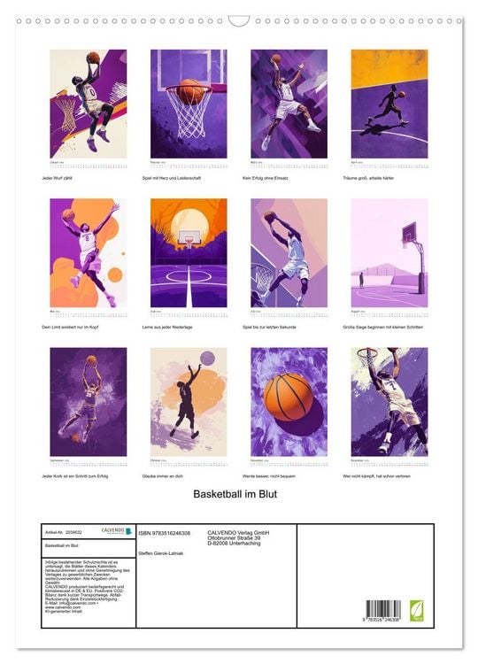 Produktbild: Basketball im Blut (Wandkalender 2026 DIN A2 hoch), CALVENDO Monatskalender