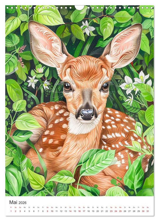 Produktbild: Tierkinder - Niedliche illustrierte Wildtiere in Wald und Flur (Wandkalender 2026 DIN A3 hoch), CALVENDO Monatskalender