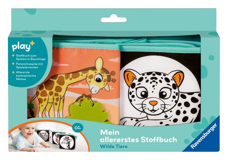 Produktbild: Play+ Mein allererstes Stoffbuch (für die Bauchlage): Wilde Tiere (Leporello) - ab 0 Monate