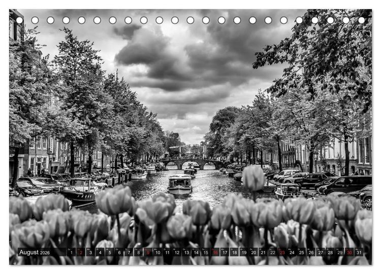 Produktbild: AMSTERDAM Stadtherz in Monochrom (Tischkalender 2026 DIN A5 quer), CALVENDO Monatskalender