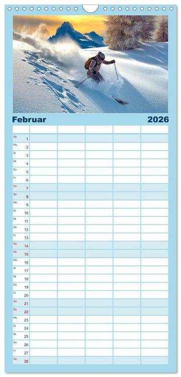 Produktbild: Familienplaner 2026 - Skifahren - endlich Schnee mit 5 Spalten (Wandkalender, 21 x 45 cm) CALVENDO