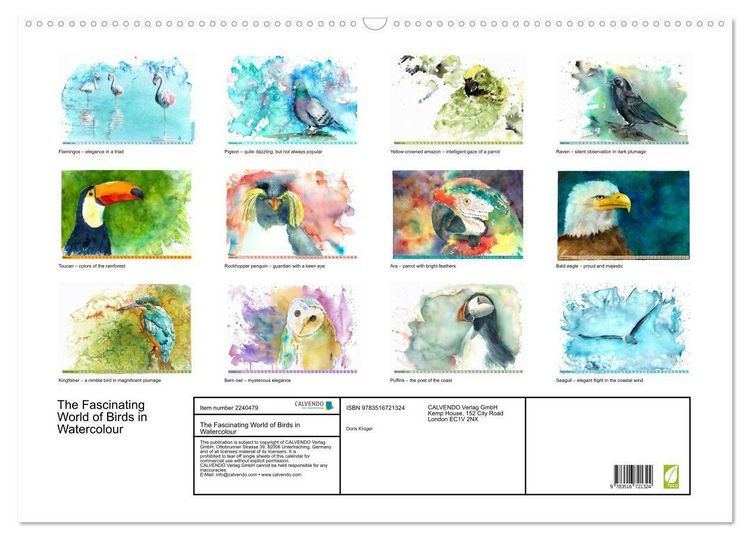 Produktbild: The Fascinating World of Birds in Watercolour (Wall Calendar 2026 DIN A2 landscape), CALVENDO 12 Month Wall Calendar