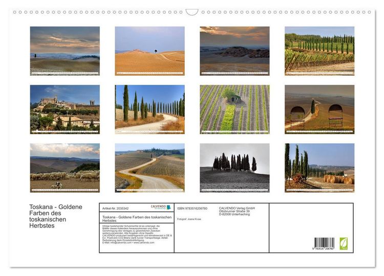Produktbild: Toskana - Goldene Farben des toskanischen Herbstes (Wandkalender 2026 DIN A2 quer), CALVENDO Monatskalender