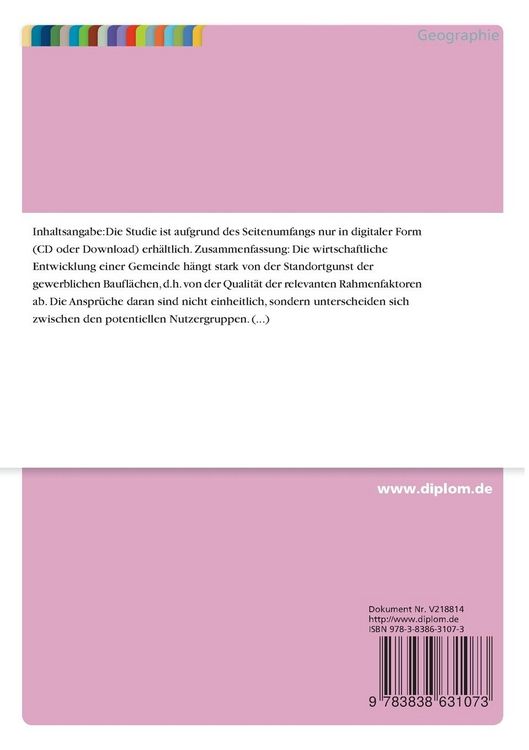 Produktbild: Bestimmung der Nutzungseignung von Gewerbefl&auml;chen f&uuml;r eine differenzierte Standortentwicklung