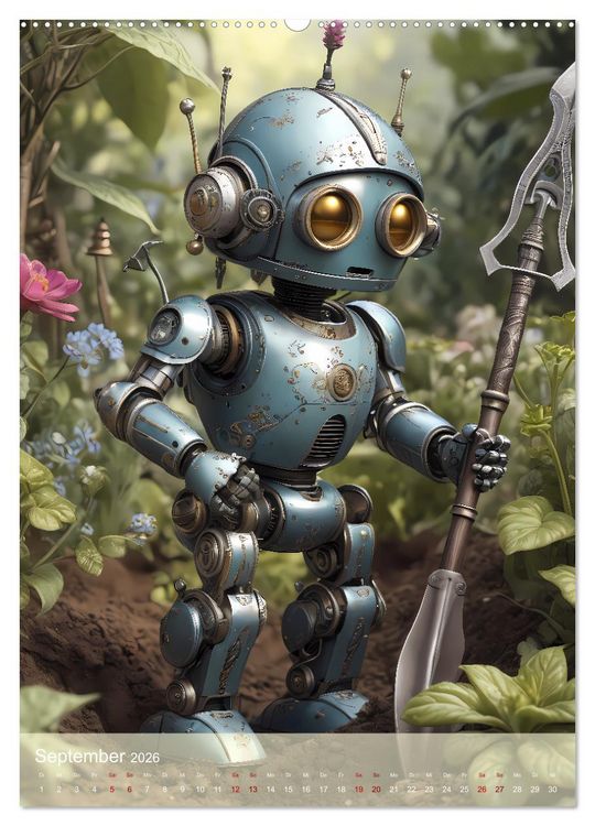 Produktbild: Roboter im Garten - Kleine Helfer (hochwertiger Premium Wandkalender 2026 DIN A2 hoch), Kunstdruck in Hochglanz