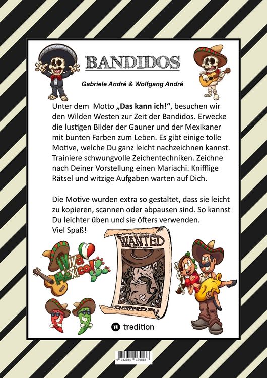 Produktbild: Craftbook - Bandidos - Gunslinger - Mexico - Mariachi - Wanted - Witzige Ausmalmotive - Knifflige R&auml;tsel - Tutorial - Skorpion - Chillifiguren