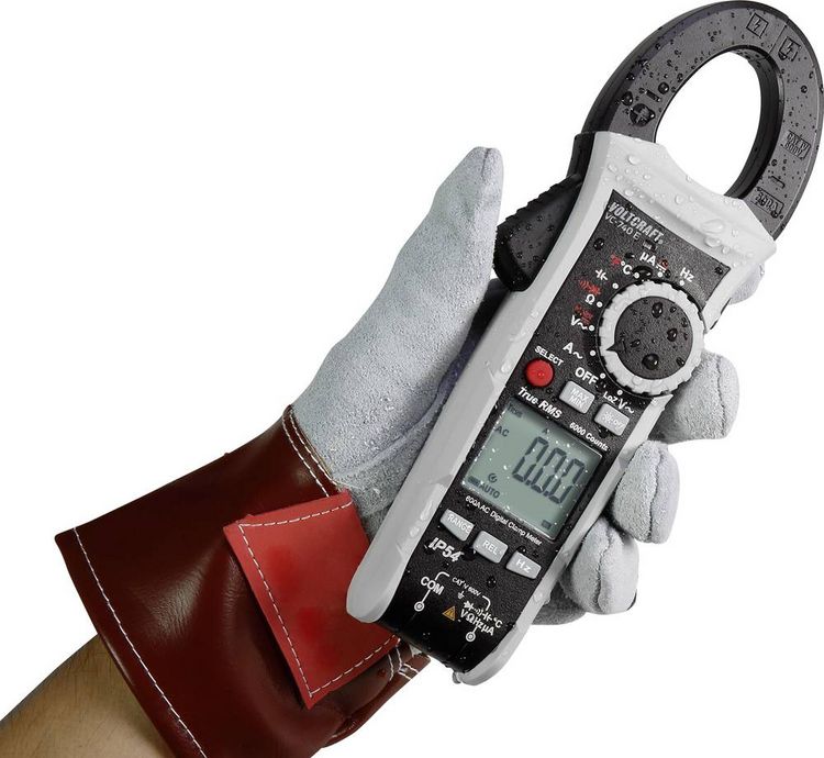 Produktbild: VOLTCRAFT VC-740 E Stromzange, Hand-Multimeter digital Spritzwassergesch&uuml;tzt (IP54) CAT IV 600 V Anzeige (Counts): 6000