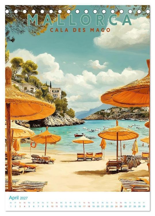 Produktbild: Mallorca - Old School Poster Style (Tischkalender 2027 DIN A5 hoch), CALVENDO Monatskalender