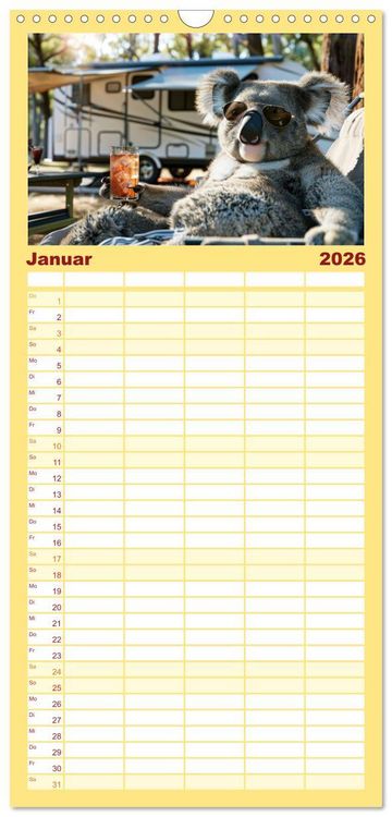 Produktbild: Familienplaner 2026 - Der tierisch lustige Camping-Kalender mit 5 Spalten (Wandkalender, 21 x 45 cm) CALVENDO