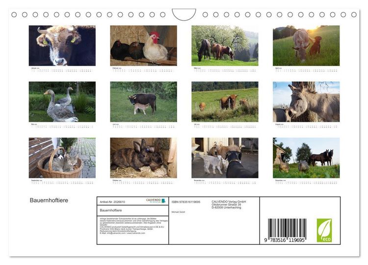 Produktbild: Bauernhoftiere (Wandkalender 2026 DIN A4 quer), CALVENDO Monatskalender