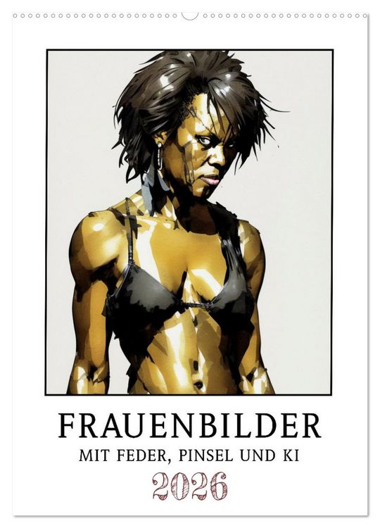 Produktbild: Frauenbilder mit Feder, Pinsel und KI (Wandkalender 2026 DIN A2 hoch), CALVENDO Monatskalender