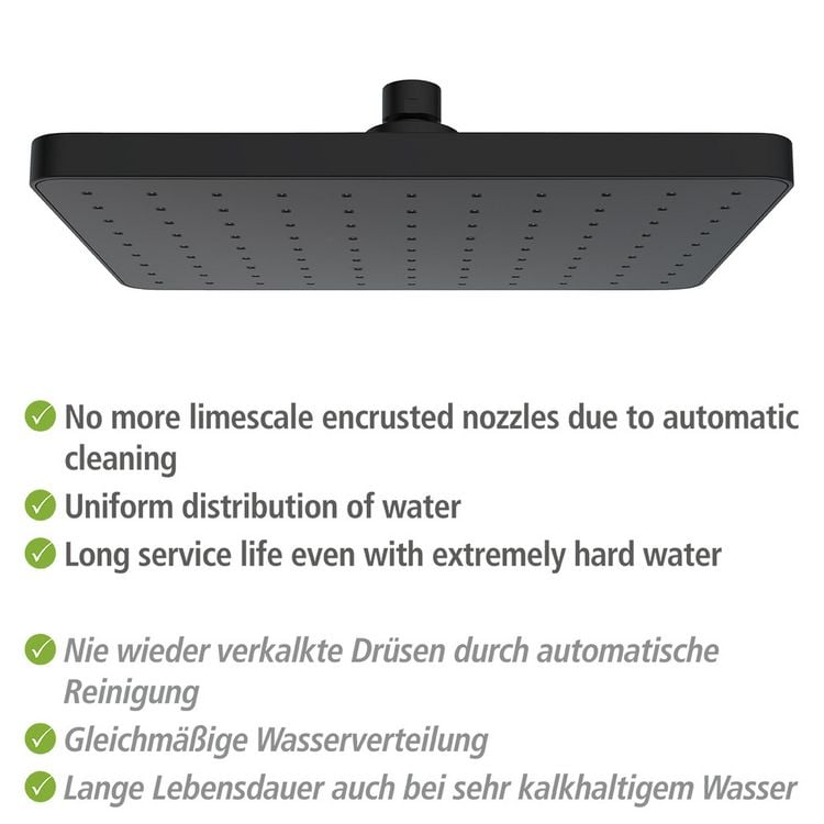 Produktbild: Regenduschkopf Automatic Cleaning Schwarz, 25 x 17 cm