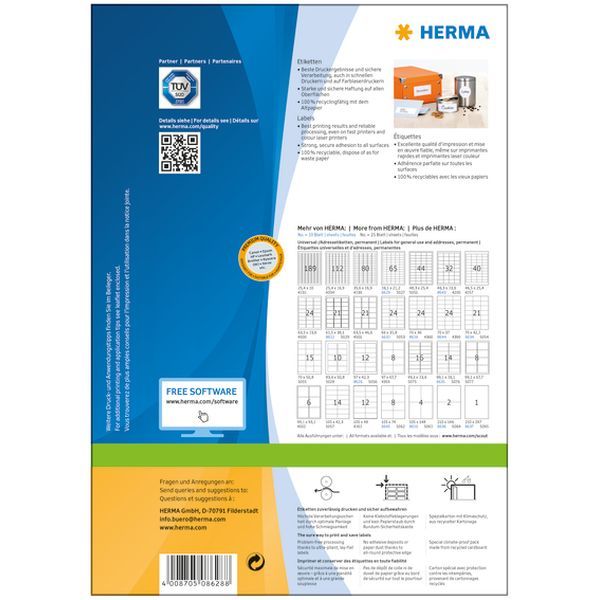 Produktbild: HERMA Etiketten permanent wei&szlig; 97x42,3mm 10 Blatt 120 St&uuml;ck