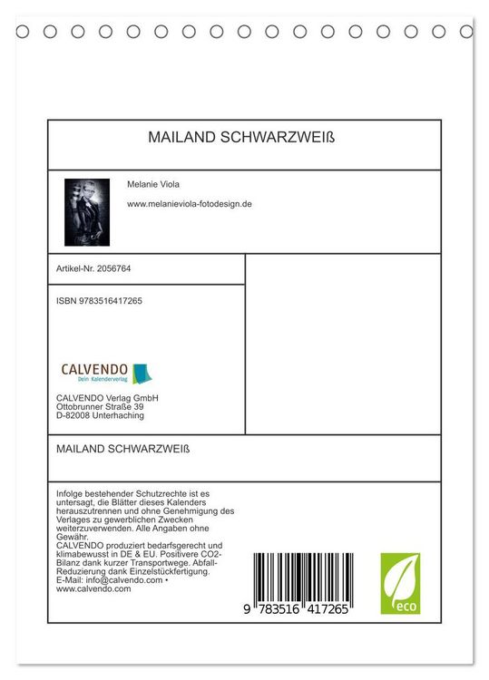 Produktbild: MAILAND SCHWARZWEI&szlig; (Tischkalender 2026 DIN A5 hoch), CALVENDO Monatskalender