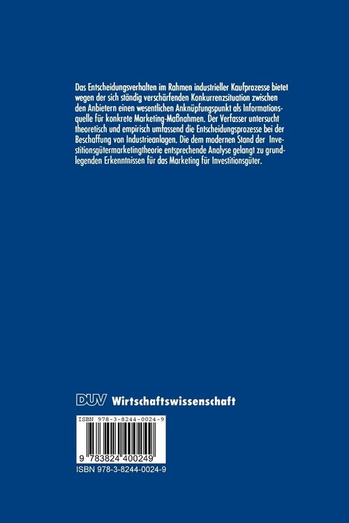 Produktbild: Investitonsg&uuml;termarketing auf Basis industrieller Beschaffungsentscheidungen