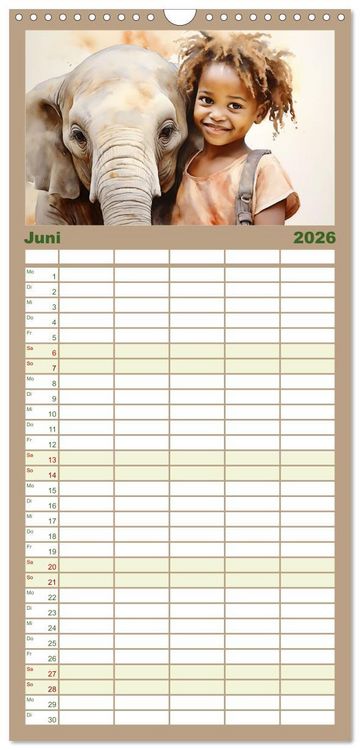 Produktbild: Familienplaner 2026 - Kinder und Tiere mit 5 Spalten (Wandkalender, 21 x 45 cm) CALVENDO