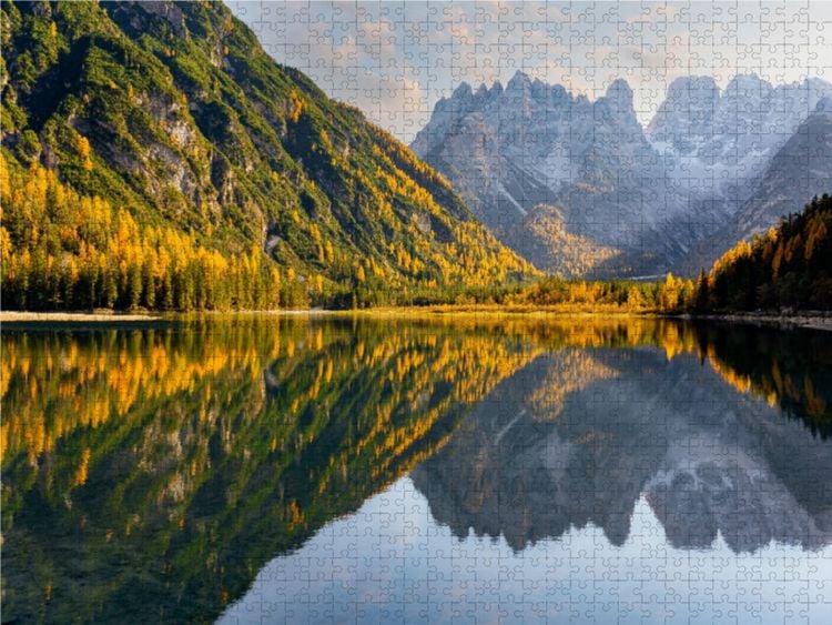 Produktbild: CALVENDO Puzzle Blick &uuml;ber den D&uuml;rrensee zum Monte Cristallo | 1000 Teile Lege-Gr&ouml;&szlig;e 64x48cm Foto-Puzzle f&uuml;r gl&uuml;ckliche Stunden