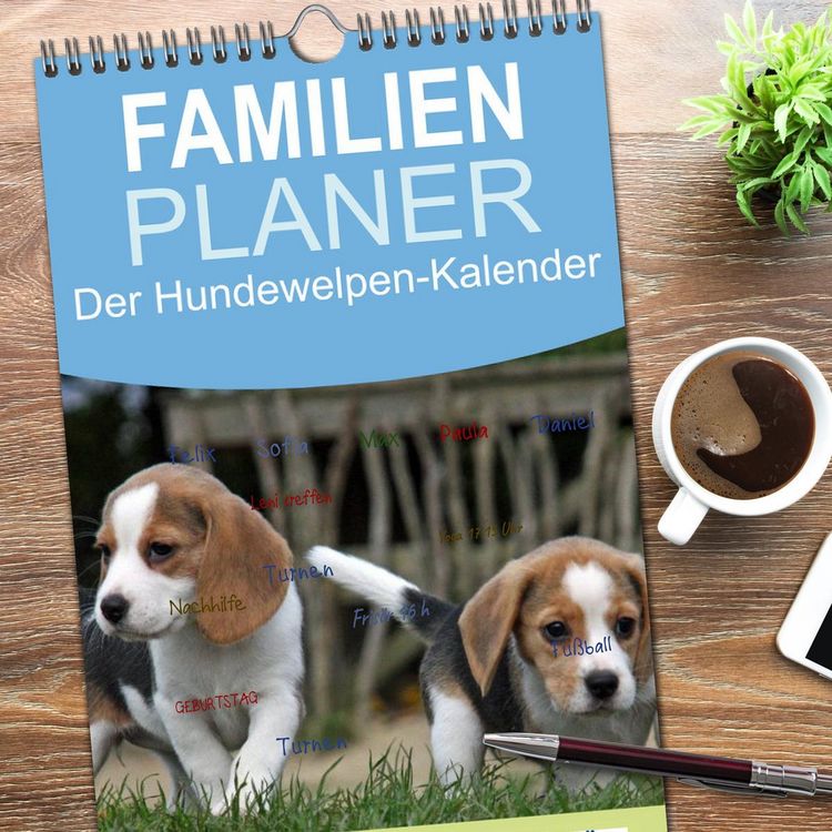 Produktbild: Familienplaner 2026 - Der Hundewelpen-Geburtstagskalender mit 5 Spalten (Wandkalender, 21 x 45 cm) CALVENDO