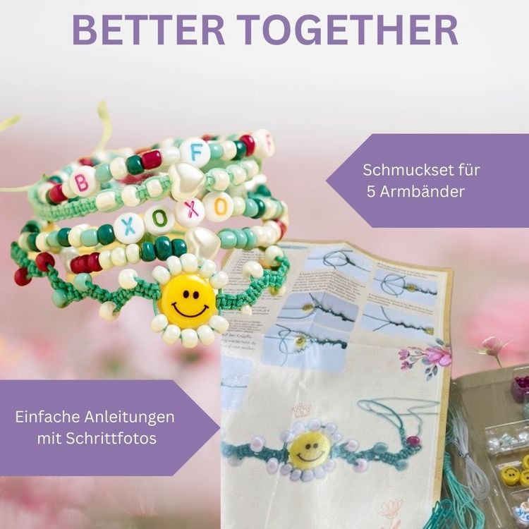 Produktbild: Lovely You Schmuckset #Besties. Anleitung und Material f&uuml;r 5 Armb&auml;nder. &Uuml;ber 400 Perlen