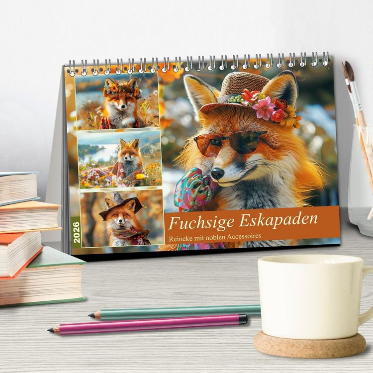 Produktbild: Fuchsige Eskapaden. Reineke mit noblen Accessoires (Tischkalender 2026 DIN A5 quer), CALVENDO Monatskalender