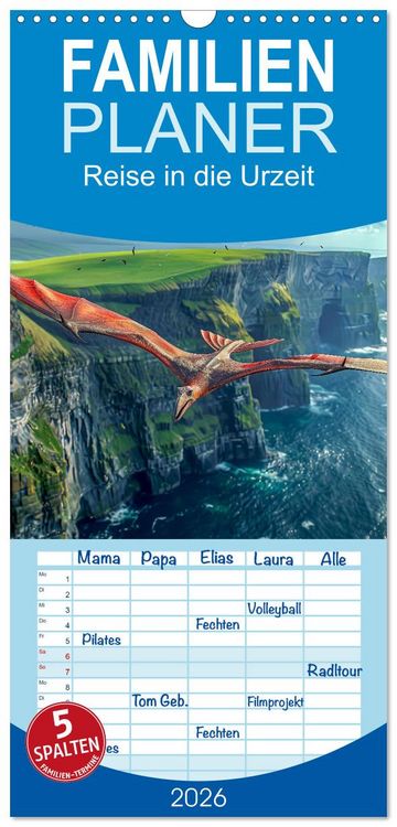 Produktbild: Familienplaner 2026 - Reise in die Urzeit mit 5 Spalten (Wandkalender, 21 x 45 cm) CALVENDO