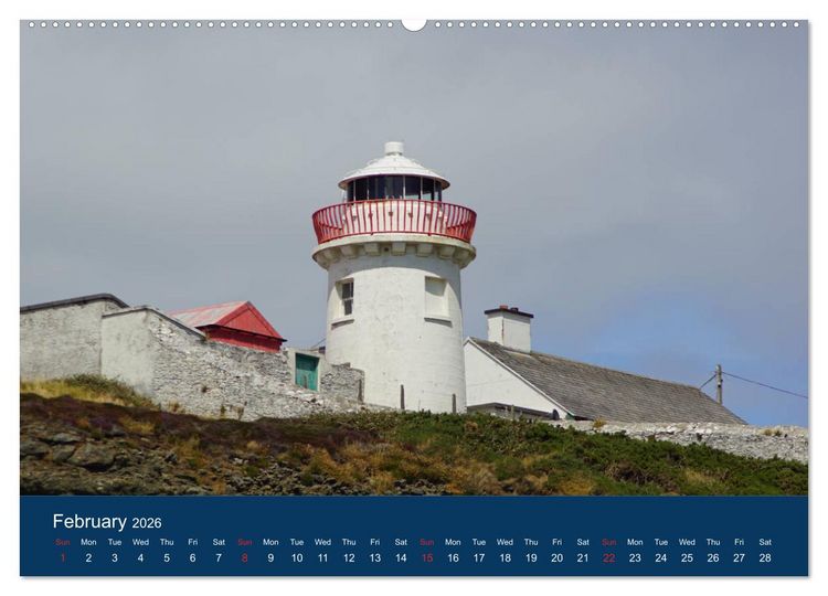Produktbild: Irish Lighthouses - Beacons along Ireland's wild coast (High Quality Premium Wall Calendar 2026 DIN A2 landscape),CALVENDO 12 Month Wall Calendar