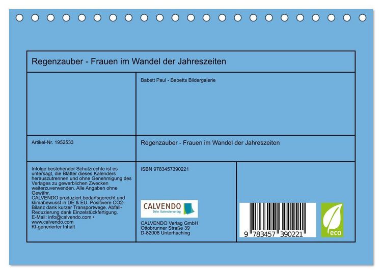Produktbild: Regenzauber - Frauen im Wandel der Jahreszeiten (Tischkalender 2026 DIN A5 quer), CALVENDO Monatskalender