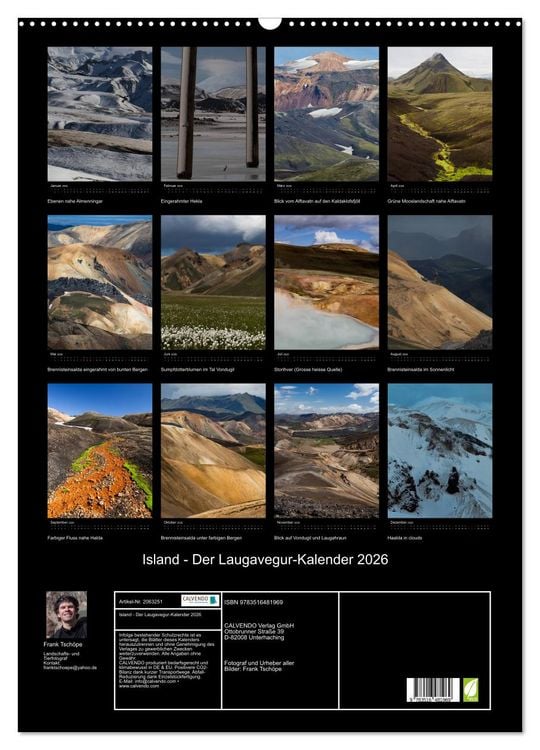 Produktbild: Island - Der Laugavegur-Kalender 2026 (Wandkalender 2026 DIN A2 hoch), CALVENDO Monatskalender