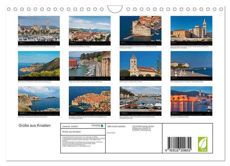 Produktbild: Gr&uuml;&szlig;e aus Kroatien (Wandkalender 2026 DIN A4 quer), CALVENDO Monatskalender